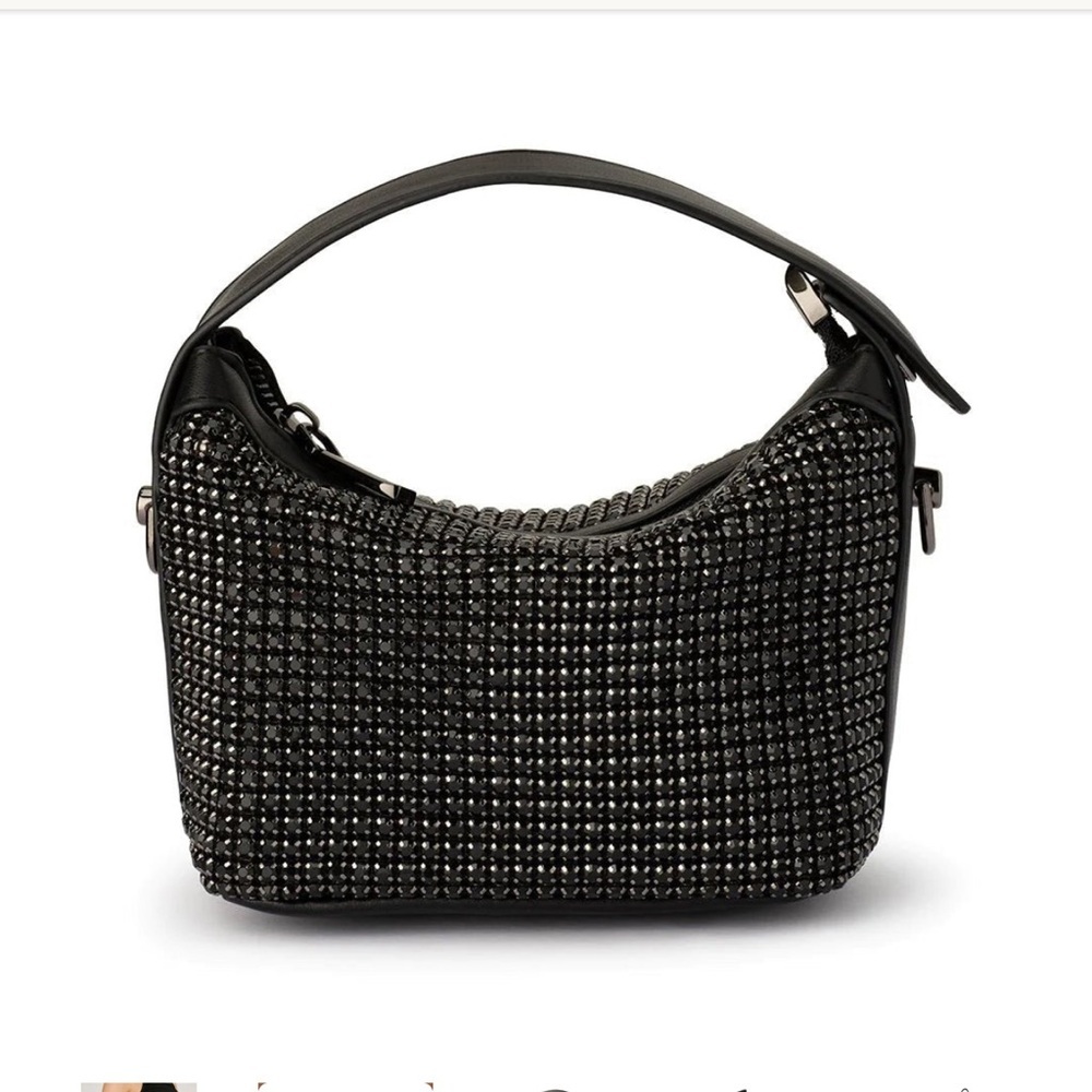 Olga Berg x Anthropologie Black Studded Mini Shoulder Bag – Crystal Detail